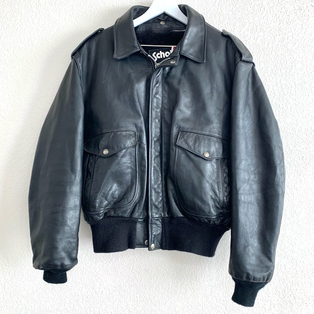 Vintage Schott NYC Fur Lined Black Leather Jacket